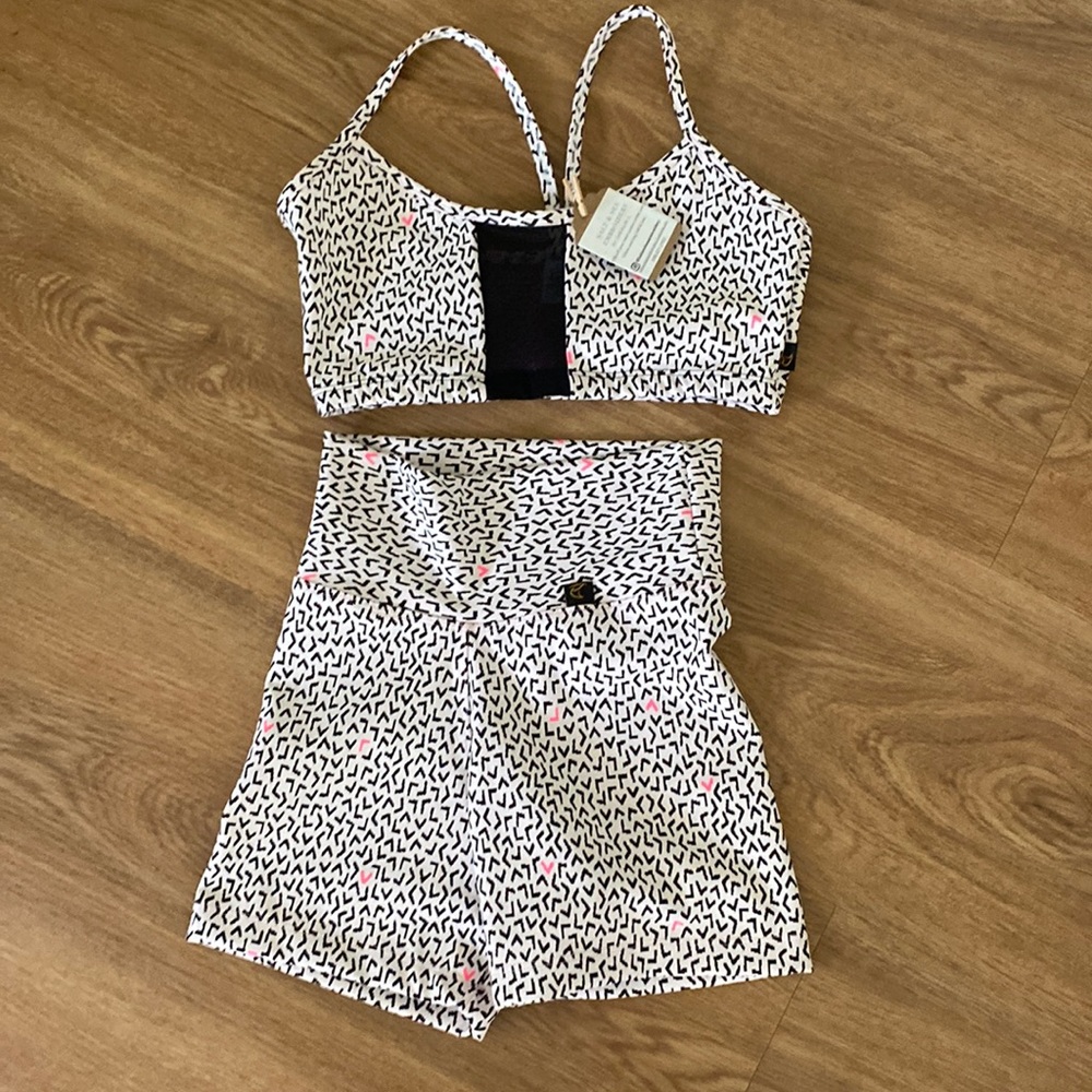 S peek a boo sports bra and shorts, Brazilian made